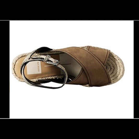 Dolce Vita Platform Wedges Sandals Nubuck Leather Olive/Snake 6.5 - Picture 7 of 8